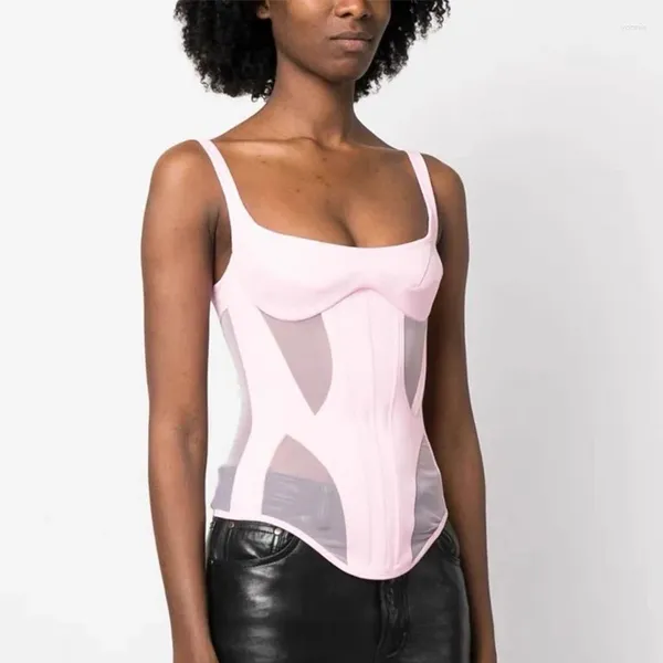 Tanques de mujer elegante marca diseñador de moda corsé caimisole top mujeres verano 2023 chic street estilo y2k niñas chaleco tops sexy transparente