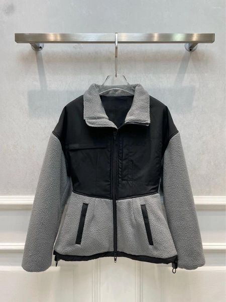 Giacche da donna Cappotto di design con giunture in lana autunno/inverno di alta qualità con collo rialzato con taglio in vita unico per protezione antivento e calda