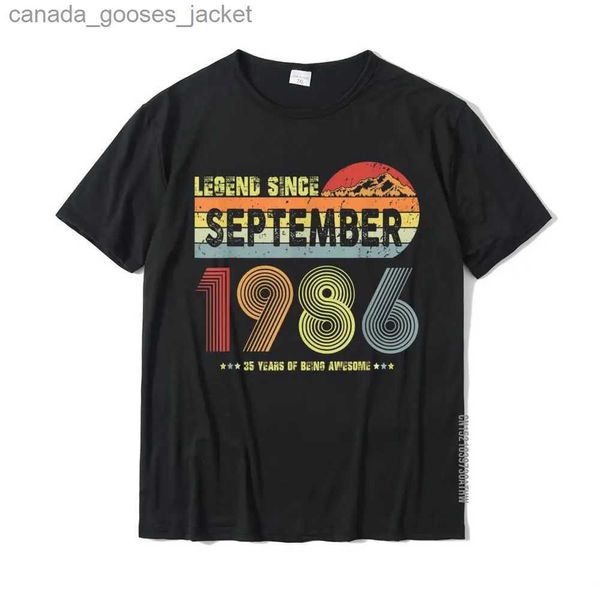 Homens camisetas Lenda do 35º aniversário desde setembro de 1986 Vintage 35 anos de idade T-shirt Família Homens Camiseta Impresso Tops Camisa Algodão Moda L231208