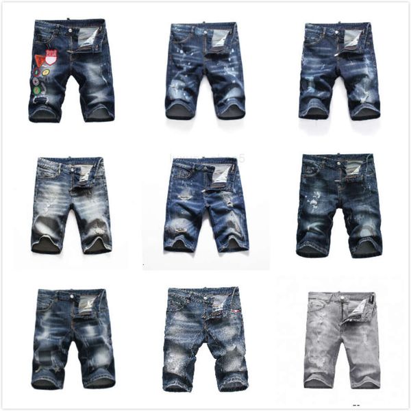 Herren-Jeans, kurze Jeans, gerade Löcher, eng, lässig, Sommer, Nachtclub, blau, Baumwolle, Herrenhose im italienischen Stil