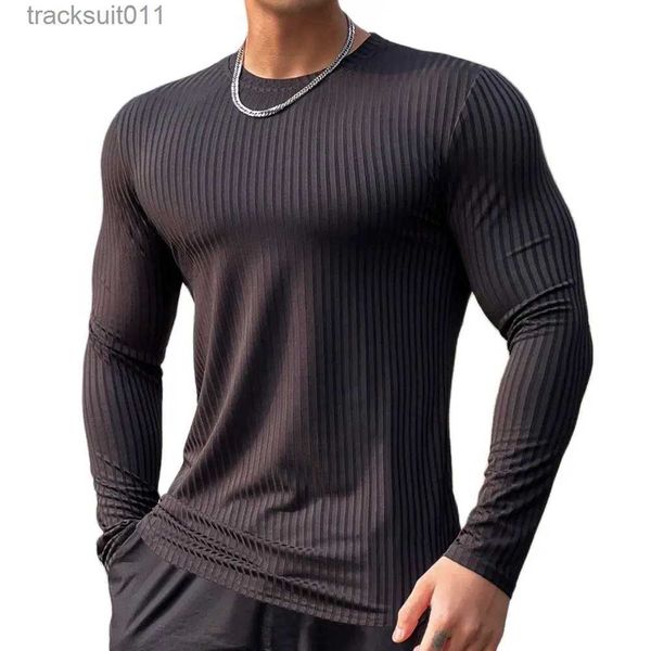 Homens camisetas Ginásio Fitness T-shirt Homens Casual Long Sle Skinny Camisa Bodybuilding Tees Tops Running Sports Quick Dry Training Roupas L231208