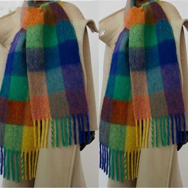 Schals Regenbogen-Schal für Damen, Herbst und Winter, gleicher Stil, karierter Schal, doppelter Verwendungszweck, verdickter warmer Hals