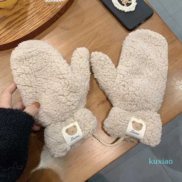 Fünf Finger Handschuhe Plüsch Warme Weiche Winter Dicke Fingerlose Koreanische Janese Bär Mit Seilen Casual Outdoor Reiten Fäustlinge Warm