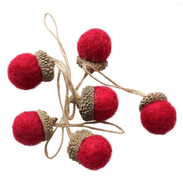 Flores decorativas 6 pçs pinhas artificiais bolota cachos material diy pingentes pequena bola corda cinza feltro decorações de natal