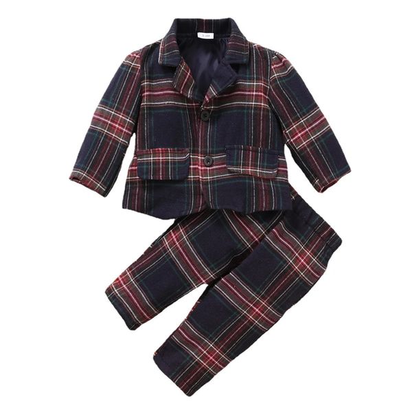 Kleidung Sets Jungen Anzug Plaid Outfit Baby 1 2 3 Jahre Gentleman Kleidung Festliche Kleid Mode Infant 2PCS Frühling herbst Boutique Trägt 231207