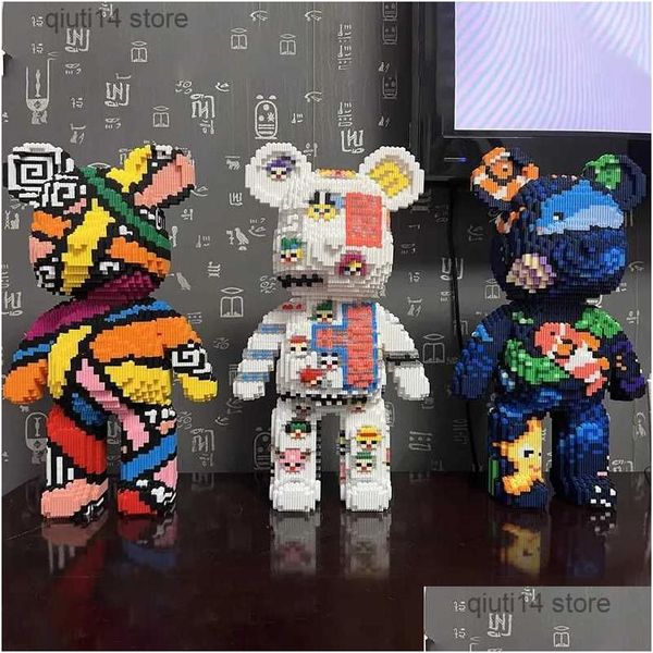 Blocos dos desenhos animados mini amor violento urso bearbrick modelo de cor com bloco de construção leve micro diamante tijolos crianças brinquedos presente aniversário dho2e