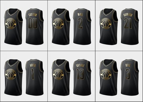 Мужская футболка Washington''Wizards''Брэдли Бил Руи Хачимура Тревор Ариза Black Custom Golden Edition