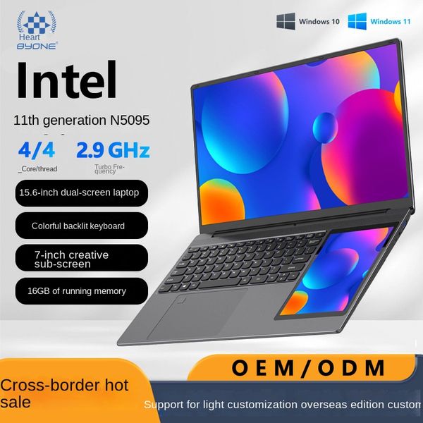 Venda quente transfronteiriça de 15,6 polegadas Touch Dual-Screen Laptop N5095 Ultra-Leve Tablet Business Laptop