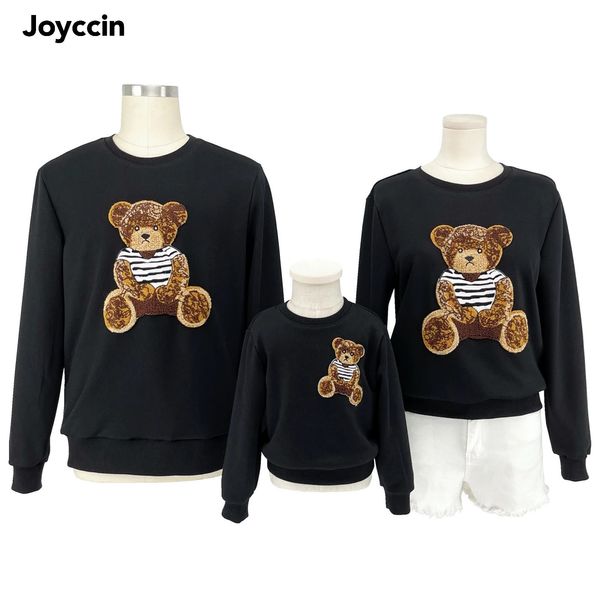 Família combinando roupas joyccin crianças moletom urso bordado moda crianças roupas esportivas criança casual algodão grosso 231207
