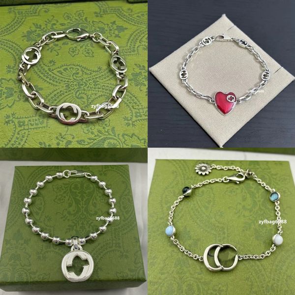 Zwei g23 Luxus-Designer-Schmuck, 925er Sterlingsilber, Designer-Armband, Emaille-Liebesanhänger, Schlüsselanhänger, Rot-Türkis-Armband, trendiges Retro-Armband für Männer und Frauen