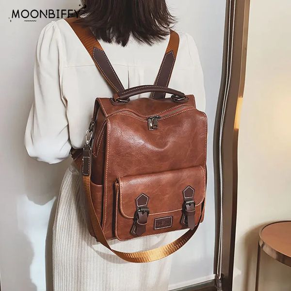 Akşam çantaları modaya uygun kadın sırt çantası vintage pu deri gün çantası kahverengi mochilas para mujer gündelik seyahat çantası retro öğrenci okul çantası 231207