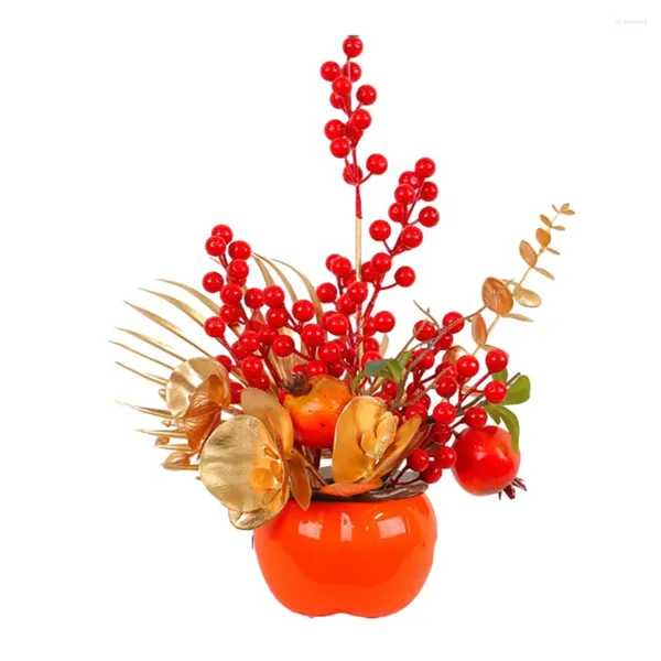 Flores decorativas 2024 ano chinês decoração de casa vermelho fortuna fruta artificial dourado eucalipto folha primavera festival ornamento flor