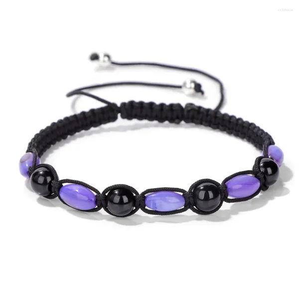 Charm-Armbänder, violette Muschel, Reisperlen, verstellbar, Naturstein, Obsidian, Abstandshalter, gewebtes Seil, für Damen und Herren, Vermittlungsgeschenke