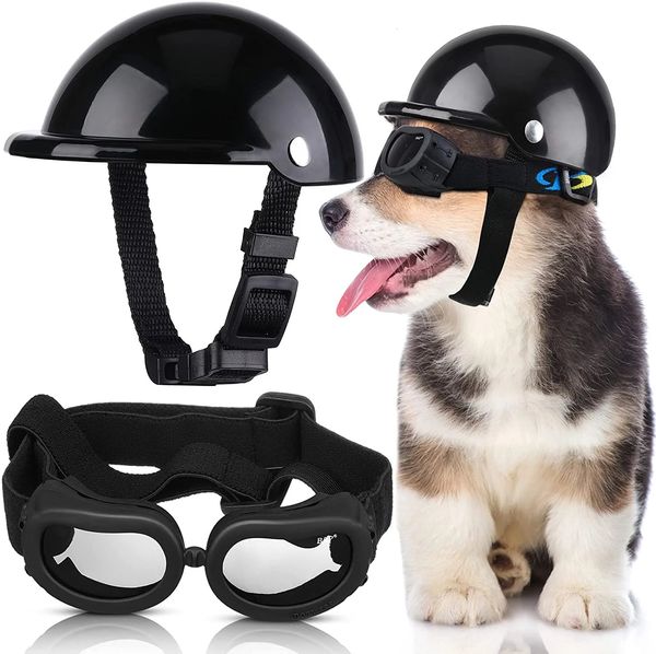 Outros suprimentos para cães ATUBAN Capacete para cães pequenos Óculos de proteção UV Óculos de sol para cães de estimação Óculos para cães de motocicleta Chapéu de segurança rígido com ajustável 231207