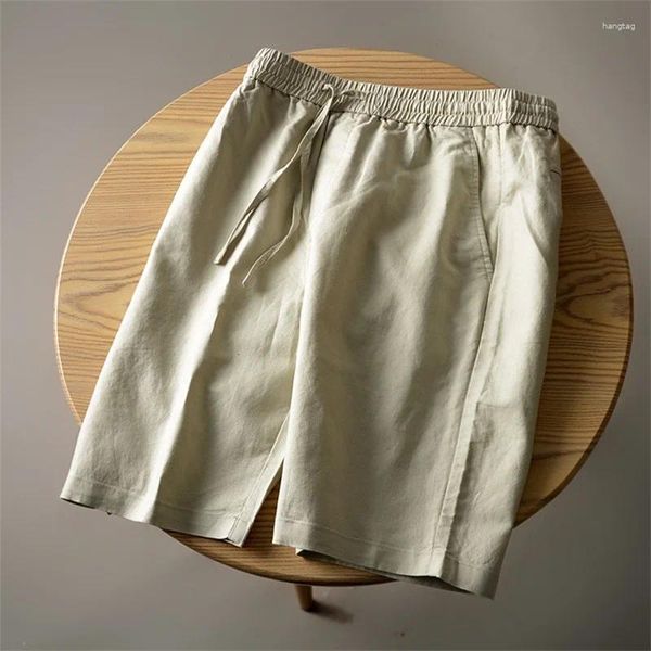 Мужские шорты из смеси льна, лето 2023, повседневные брюки с эластичной резинкой на талии, брюки пять четвертей Y2K