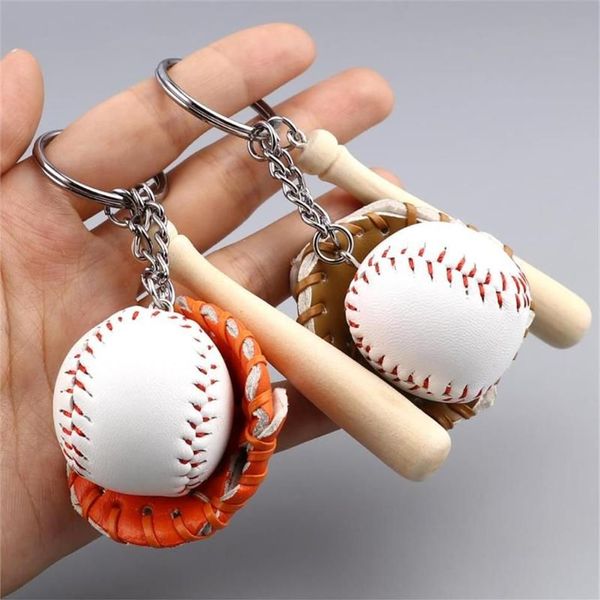 Schlüsselanhänger Mini Dreiteiliger Baseballhandschuh Holzschläger Schlüsselbund Sportwagen Schlüsselanhänger Ring Geschenk für Mann Frauen Männer 11 cm 1 Stück3007