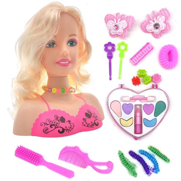 Beauty Fashion Stylist Kinder Make-up Spielzeug für Mädchen Halbkörper Frisur Puppe mit Kosmetikset Trainingskopf Rollenspiel Spielzeug Geschenk 231207