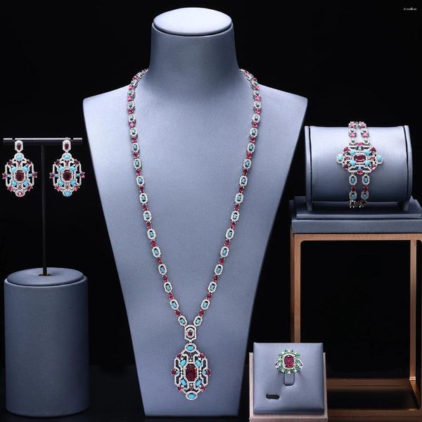 Set di orecchini per collana, orecchini a goccia lunghi di lusso, 4 pezzi, accessori per gioielli da sposa in cristallo con zirconi