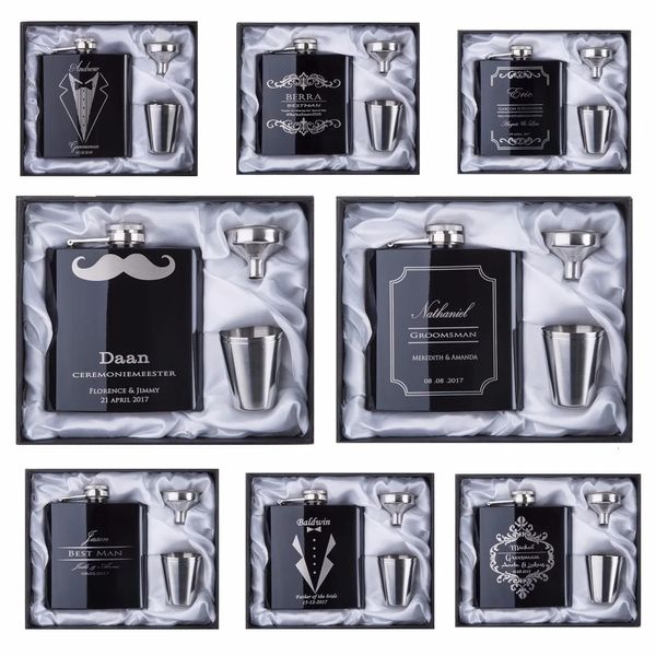 Frascos de quadril Groomsman presente personalizado gravado 6oz hip flask 18/8 de aço inoxidável com caixa preta branca presente casamento favores 231207