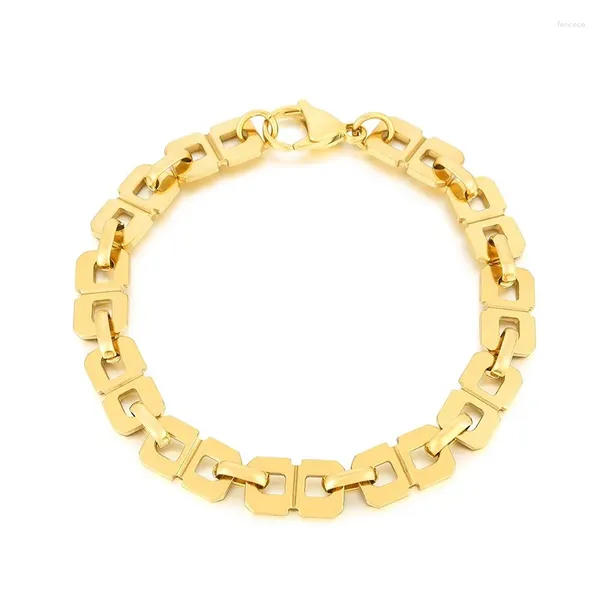 Link pulseiras 8mm moda aço inoxidável corrente quadrada para mulheres homens simples polido cor de ouro colar na moda conjuntos de jóias