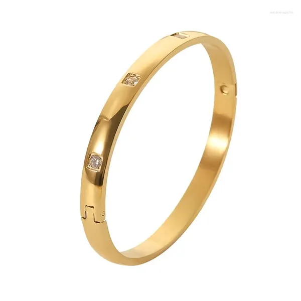 Armreif Youthway, weißer Zirkonia, Edelstahl 316L, 18 K PVD-beschichtet, wasserdicht, Sommertrend, Schmuck, Geschenk für Frau