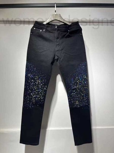 Jeans masculinos designer luxo jb personalizado moda rua denim calças casuais micro elástico algodão juventude preto splatted pintura apertada upe4