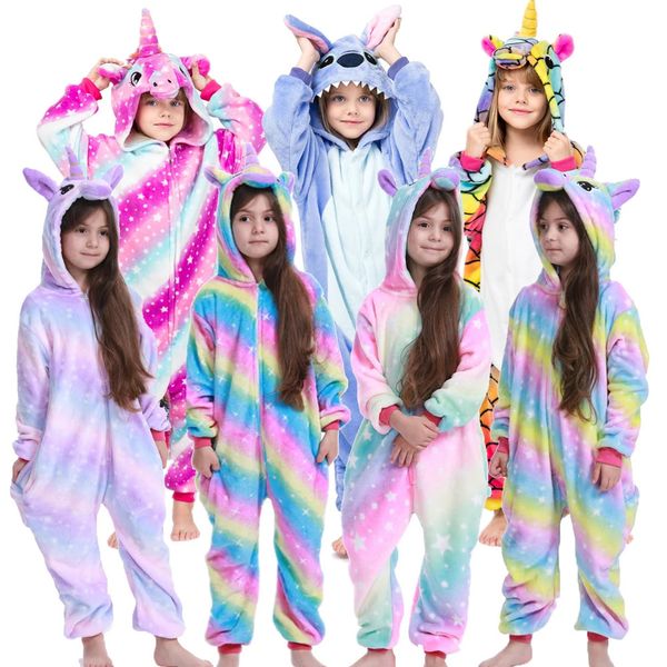 Pagliaccetti bambini pigiama invernale con cuciture per bambini panda dinosauro indumenti da notte unicorno kigurumi tutine per ragazzi ragazze coperta dormiente costume per bambini 231208