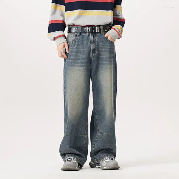 Calças de brim masculinas 2023 outono inverno retro baggy moda coreana alta rua reta casual perna larga calças jeans masculino