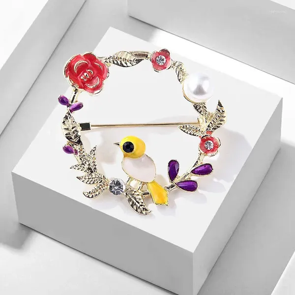 Broches moda feminina bonito animal pássaro grinalda broche esmalte flor lapela pino elegante senhoras delicado corsage jóias presente