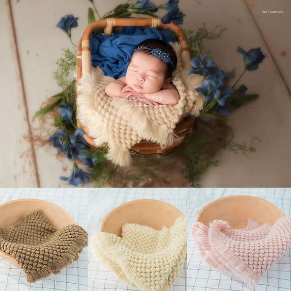 Cobertores artesanais acrílicos mão tricô macio nascido pogal adereços cobertor robusto colisão cesta de bebê enchimento po