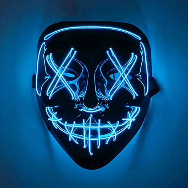 Máscaras de festa sem fio assustador máscara brilhante led purga luminosa halloween horror neon light up cosplay fstival traje suprimentos 231207