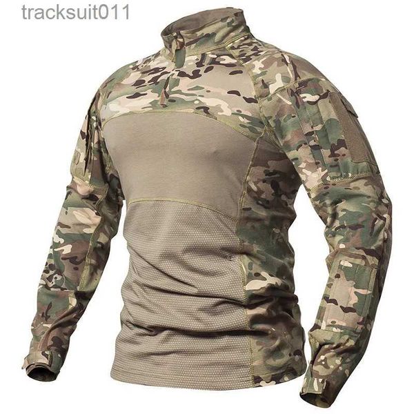 Homens camisetas Tático dos homens camisetas Camuflagem Militar Uniforme de Algodão RU Soldados dos EUA Combate Camiseta Militar Lticam Long Sle Camisas L231212