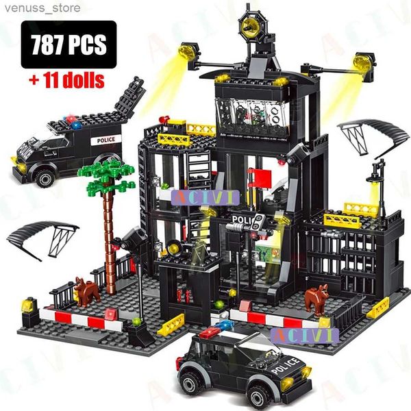 Blöcke ACIVI SWATStation Militär Stadt Modell Set Gefängnis Auto Boot Figuren Bausteine DIY Spielzeug für Kinder Jungen Geschenk R231208