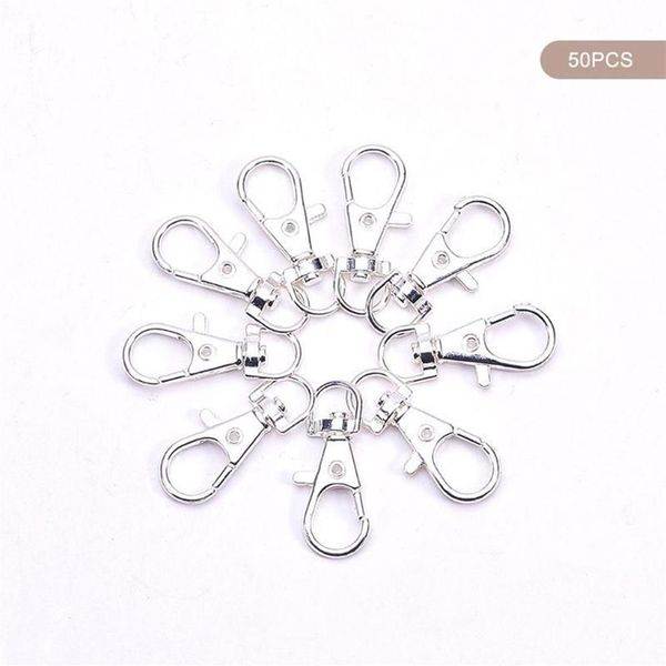 Anahtarlık 50 PCS Metal Gümüş Döner Tıkıklar kordon Snap Hook Lobster Pençe Kelesi DIY Split Anahtar Yüzük Fjewelry Yapımı234n