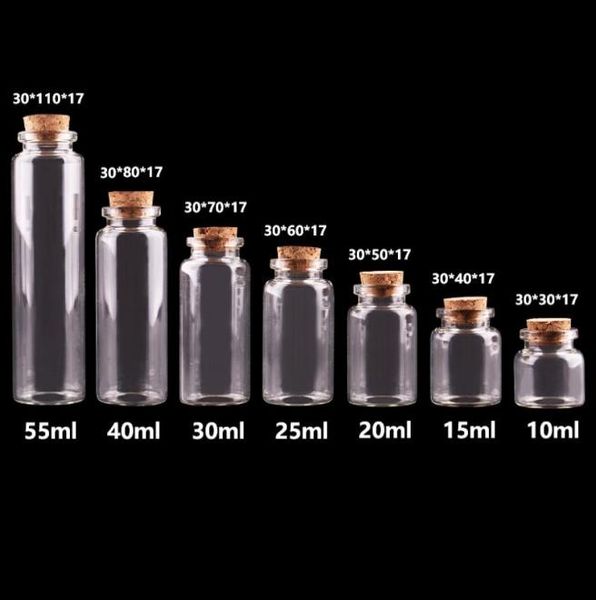 24pcs 10ml 15ml 20ml 25ml 30ml Cork Stopper Boş Spice Şişeleri ile Sevimli Açık Cam Şişeler Diy El Sanatları Şişeleri T200506337966