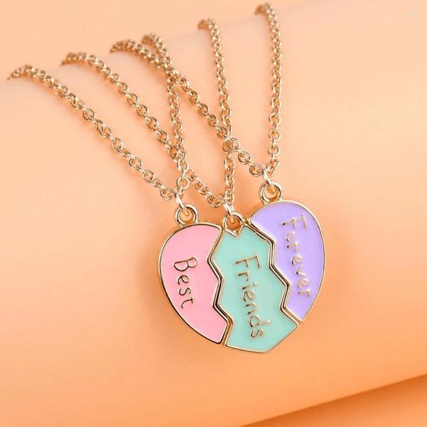 Zincirler luoluobaby 3pcs/set sevimli 3 renkli kalp kırık dikiş manyetik arkadaş kolye kızlar için bff dostluk mücevher hediyesi