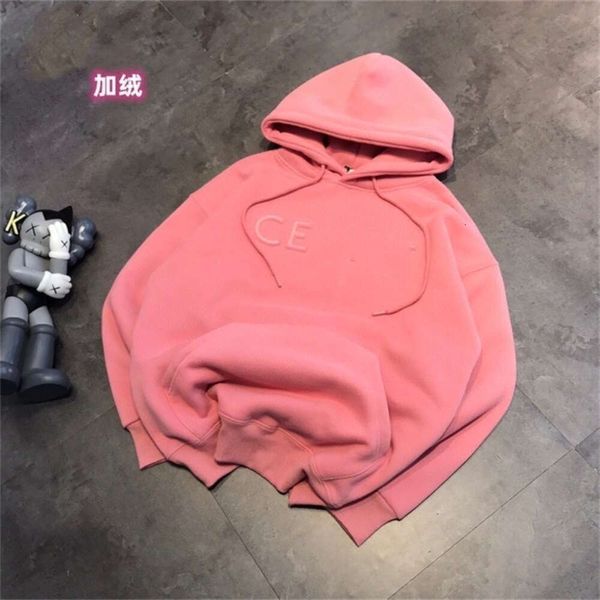 CEL Stahldruck dreidimensionaler Buchstabe Rundhalspullover Damen rosa Herbst- und Winterplüschpullover Modelabel