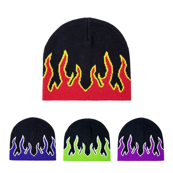 Beanie Y2k Goth Flame Hat Cappelli da strada alla moda per uomo Donna Ragazza Punk Halloween Skull Berretto lavorato a maglia Hip Hop Regali di Natale per equitazione all'aperto Rap Hip Hop attivo