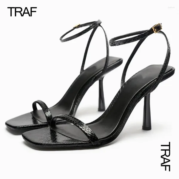 Kleiderschuhe traf Stiletto Slingback High Heels Frau Sandalen Sommer 2023 Riemchen Schwarz Gold Heeled Luxusdesigner Frauen Frauen