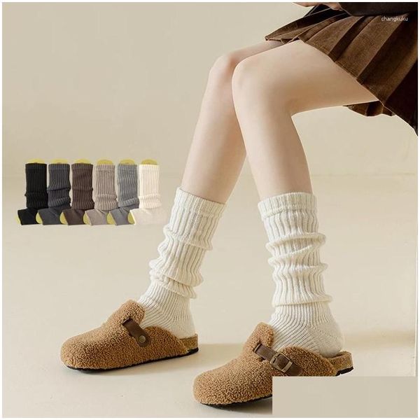 Socken Strumpfwaren Frauen Mode Koreanischen Stil Winter Hohe Qualität Einfarbig Lange Weibliche Atmungsaktive Knie Für Mädchen Drop Lieferung Bekleidung UN OTYFD