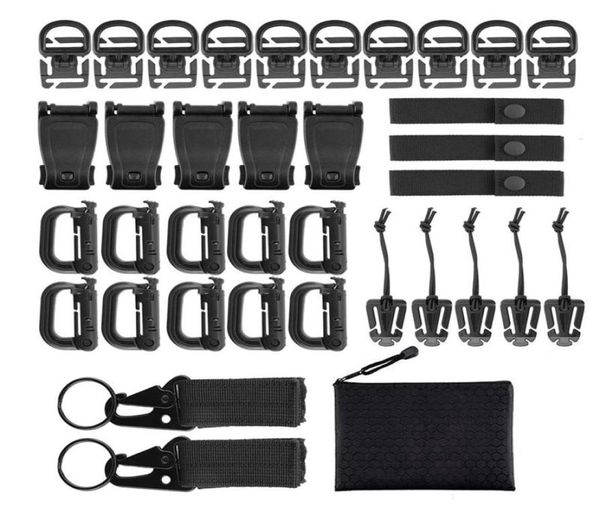 Ganchos trilhos de 35pcs acessórios molle saco clipe strap schet mackpack webbing para cinto de coletes com zíper Pouch4011650