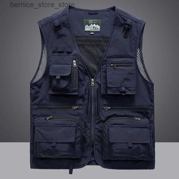 Herrenwesten Weste Weste Jacke Männer Multi-Pocket Klassischer männlicher ärmelloser Mantel Outdoor-Fotograf Angeljacken 5XL Weste Reisekleidung Q231208