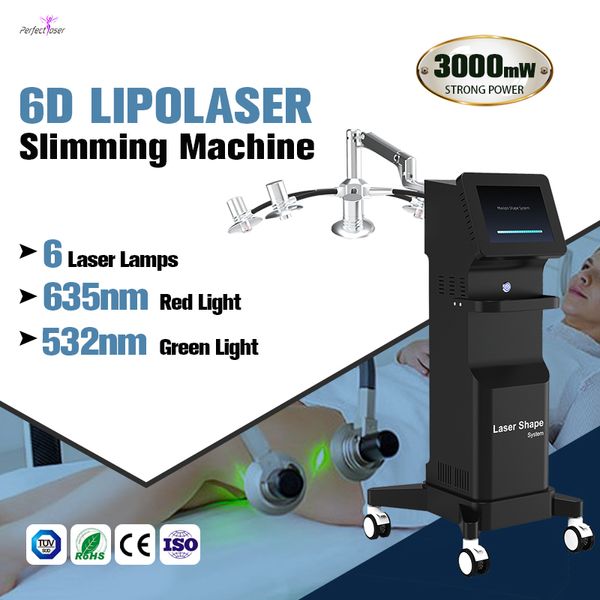 Lipolaser Slim Machine Body Shaping Laser Lipólise 635nm Remoção mais profunda de celulite Lazer Contorno corporal Redução de gordura 532nm Manual de uso aprovado