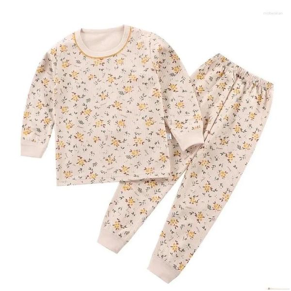 Kleidung Sets Kinder Home Kleidung 2023 Herbst Nordic Stil Pyjamas für Jungen und Mädchen Baby Reiner Baumwolle Thermo Unterwäsche Set drop Delive Dhtnm