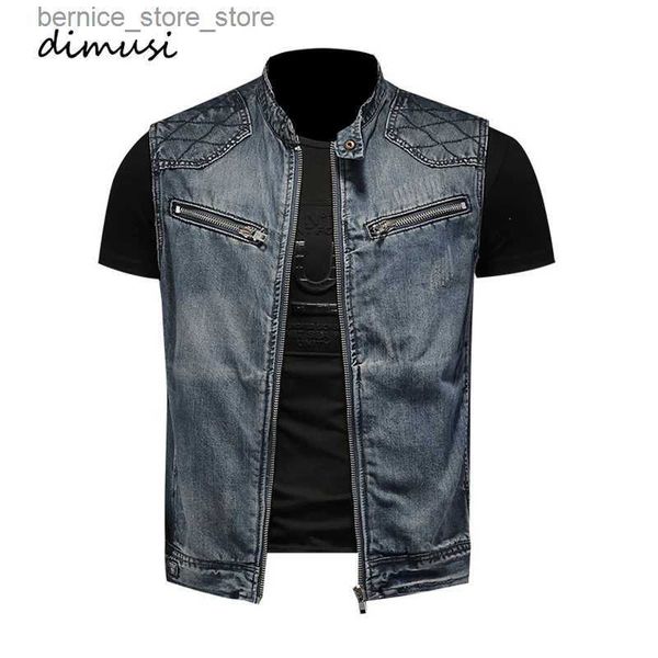 Coletes masculinos Dimusi mass de jeans de jeans vintage design de moda antiga jaquetas mangas mangas homens de rua rasgados hole punk jean cistascoats roupas q231208