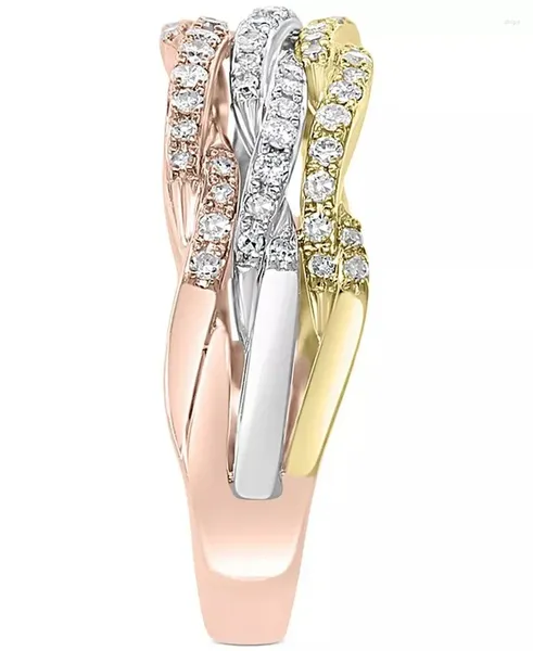 Anéis de cluster strass torção anel de três cores feminino anillos mujer bague femme bonito jóias noivado casamento bijouterie feminino
