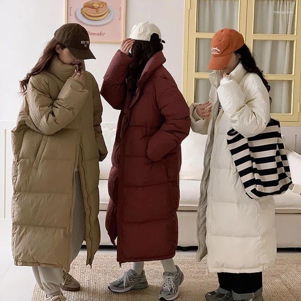 Casacos de trincheira femininos versão coreana de algodão fresco acolchoado super longo sobre o joelho até o tornozelo grosso quente boudoir casaco de inverno mulher