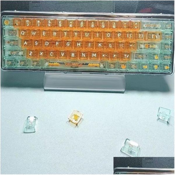 Tastiere 132 tasti Crystal Pc Copritasti trasparenti Set profilo Cbsa retroilluminato arancione Keycap per Mx Cherry Switch Meccanico Gaming Keyboar Dhpvj