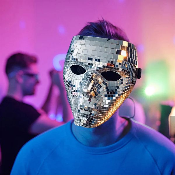 Partymasken Disco Ball Glitzer Gesichtsmaske Festival Maskerade für Spiegelglas DJ Bühne Tanzen Bar Urlaub Dekor 231207