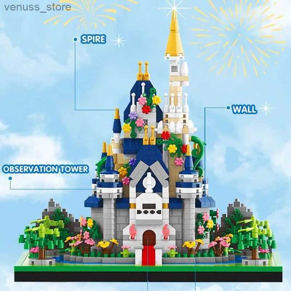 Blocchi Castello della Principessa Building Blocks Modello Set Rosa Blu Chiesa Città Classic Cartoon Mattoni Costruzione Giocattoli Decorazioni per la casa per adulti R231208